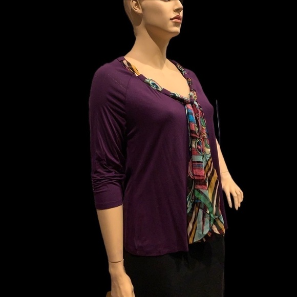 IGIGI Jersey 2 Pc. Top & Scarf Plus Size 18/20 Purple & Multi 3/4 Sleeves NWOT - Picture 3 of 10